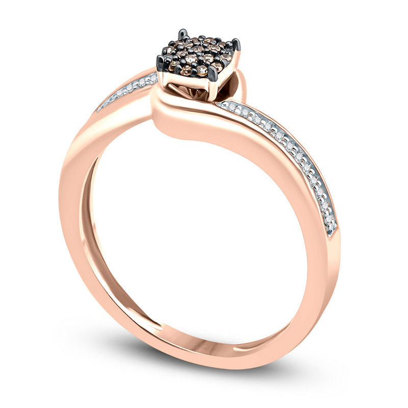 0.17 CT. T.W. Champagne and White Composite Natural Diamond Swirl Ring in Solid 10K Rose Gold