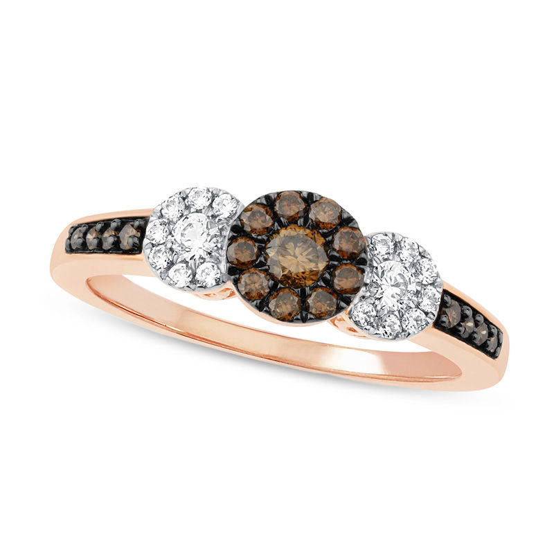 0.50 CT. T.W. Champagne and White Composite Natural Diamond Three Stone Ring in Solid 10K Rose Gold