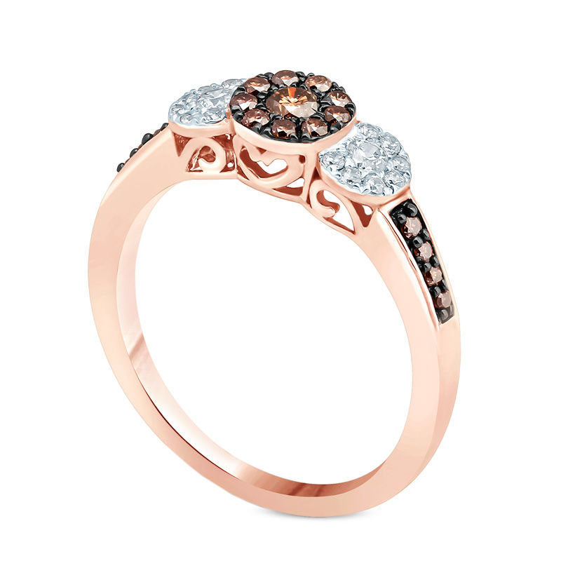 0.50 CT. T.W. Champagne and White Composite Natural Diamond Three Stone Ring in Solid 10K Rose Gold