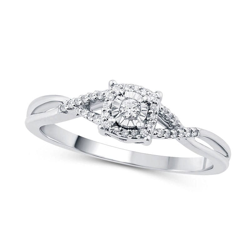 0.10 CT. T.W. Natural Diamond Cushion Frame Twist Shank Promise Ring in Solid 10K White Gold