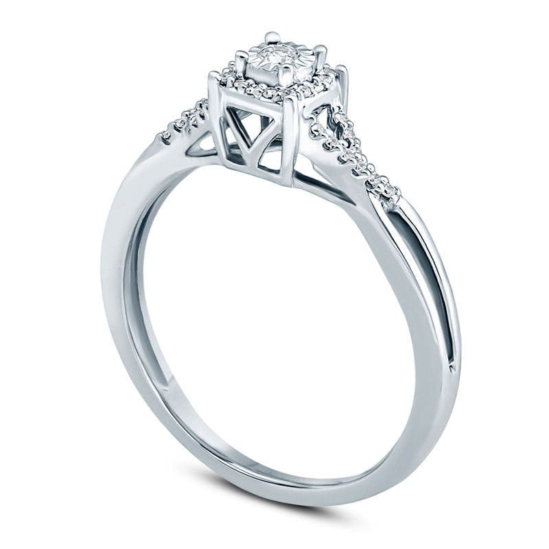 0.10 CT. T.W. Natural Diamond Cushion Frame Twist Shank Promise Ring in Solid 10K White Gold