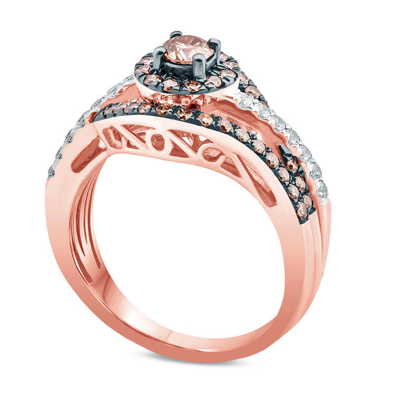 1.0 CT. T.W. Champagne and White Natural Diamond Frame Layered Bypass Ring in Solid 10K Rose Gold