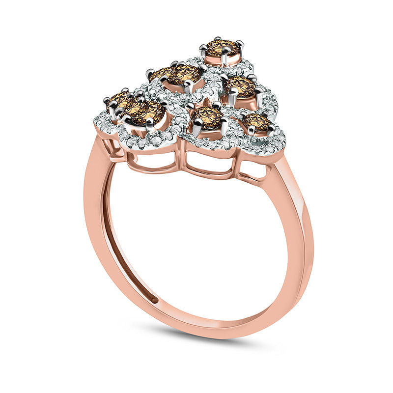 1.0 CT. T.W. Champagne and White Natural Diamond Frame Cluster Ring in Solid 10K Rose Gold