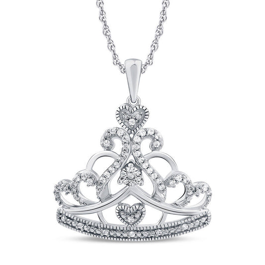 0.17 CT. T.W. Natural Diamond Antique Vintage-Style Heart Crown Pendant in Sterling Silver