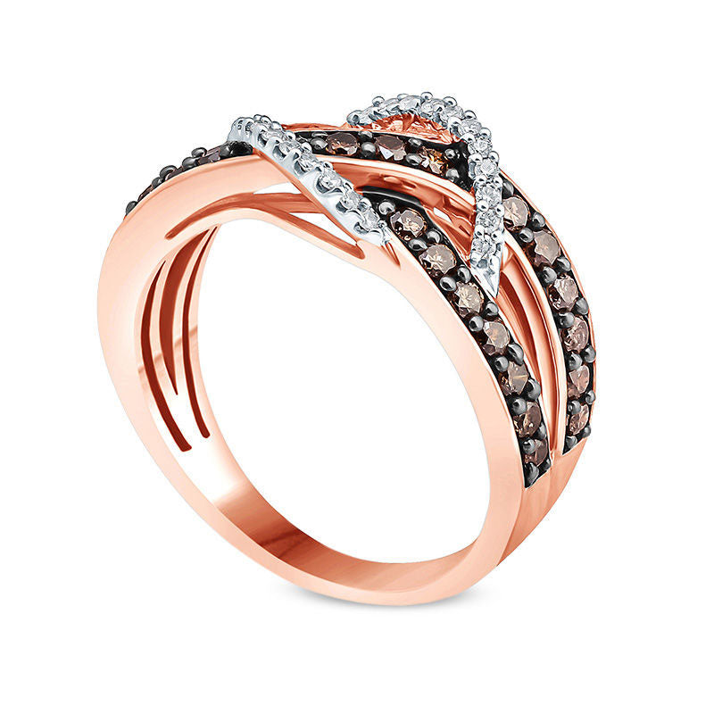 0.75 CT. T.W. Champagne and White Natural Diamond Crossover Ring in Solid 10K Rose Gold