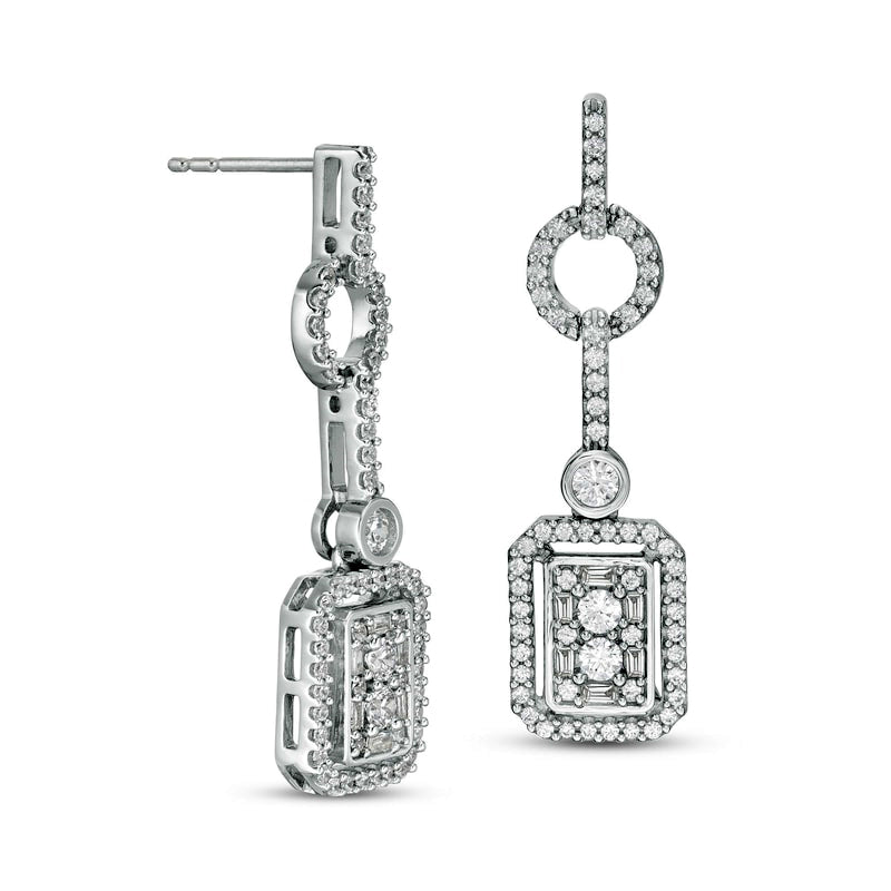 1 CT. T.W. Diamond Rectangle Frame Drop Earrings in 10K White Gold