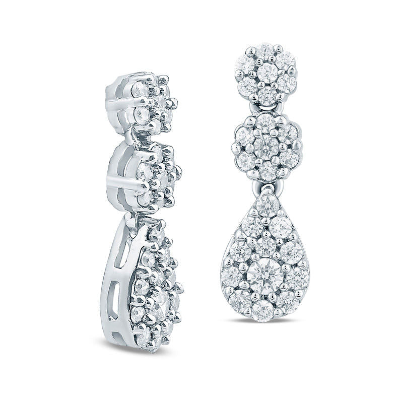 0.75 CT. T.W. Diamond Double Flower Cluster Drop Earrings in 10K White Gold