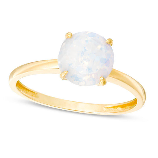 8.0mm Lab-Created Opal Solitaire Ring in Solid 10K Yellow Gold