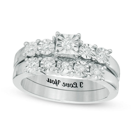 0.13 CT. T.W. Natural Diamond Five Stone Bridal Engagement Ring Set in Sterling Silver (1 Line)