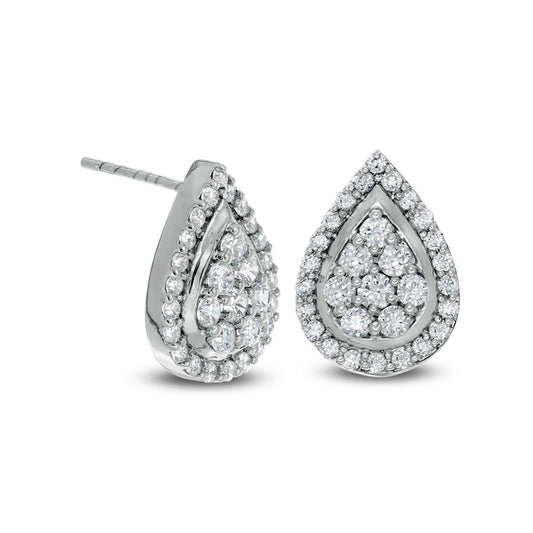 1 CT. T.W. Composite Diamond Teardrop Frame Stud Earrings in 10K White Gold