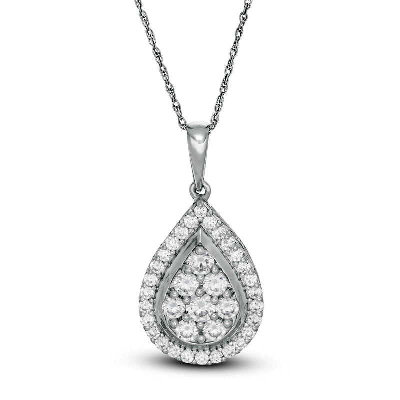 1 CT. T.W. Composite Natural Diamond Teardrop Frame Pendant in 10K White Gold