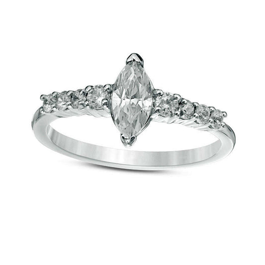 0.75 CT. T.W. Marquise Natural Diamond Engagement Ring in Solid 10K White Gold