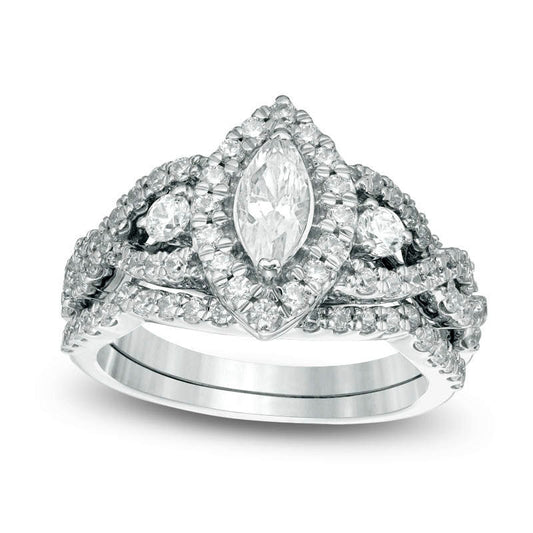 1.5 CT. T.W. Marquise Natural Diamond Frame Twist Bridal Engagement Ring Set in Solid 10K White Gold