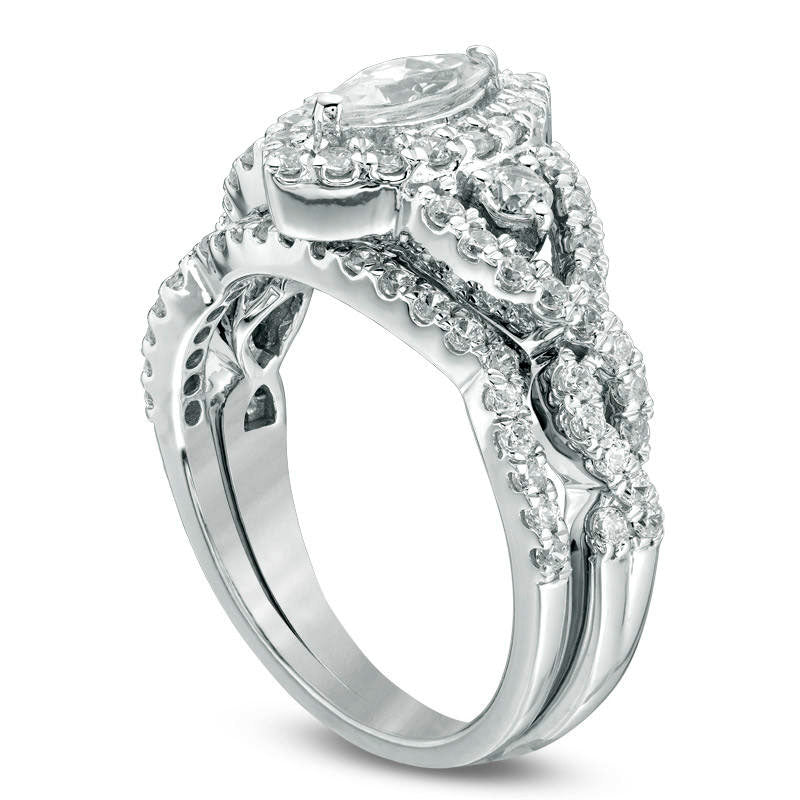 1.5 CT. T.W. Marquise Natural Diamond Frame Twist Bridal Engagement Ring Set in Solid 10K White Gold