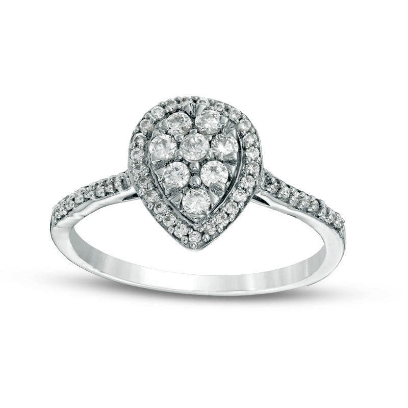 0.33 CT. T.W. Composite Natural Diamond Pear-Shaped Frame Engagement Ring in Solid 10K White Gold