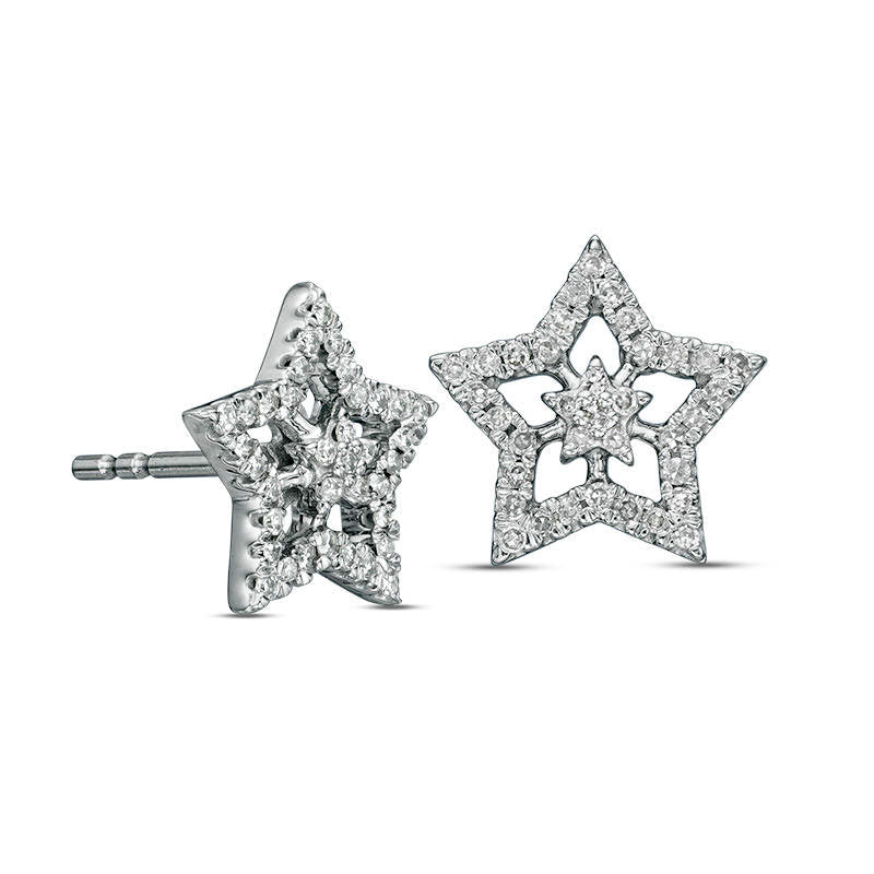 0.25 CT. T.W. Diamond Double Star Stud Earrings in 10K White Gold