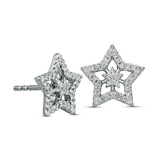 0.25 CT. T.W. Diamond Double Star Stud Earrings in 10K White Gold