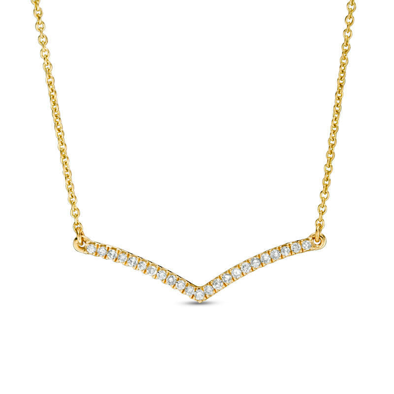 0.13 CT. T.W. Natural Diamond Curved Chevron Necklace in 10K Yellow Gold