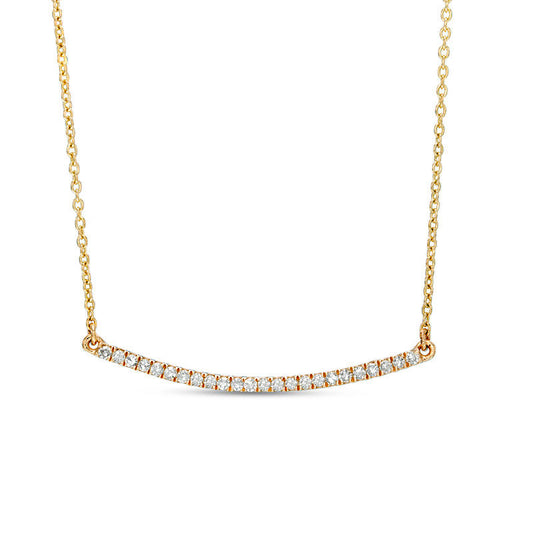 0.13 CT. T.W. Natural Diamond Curved Bar Necklace in 10K Yellow Gold