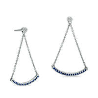 Lab-Created Blue Sapphire and Diamond Accent Pendulum Drop Earrings in Sterling Silver