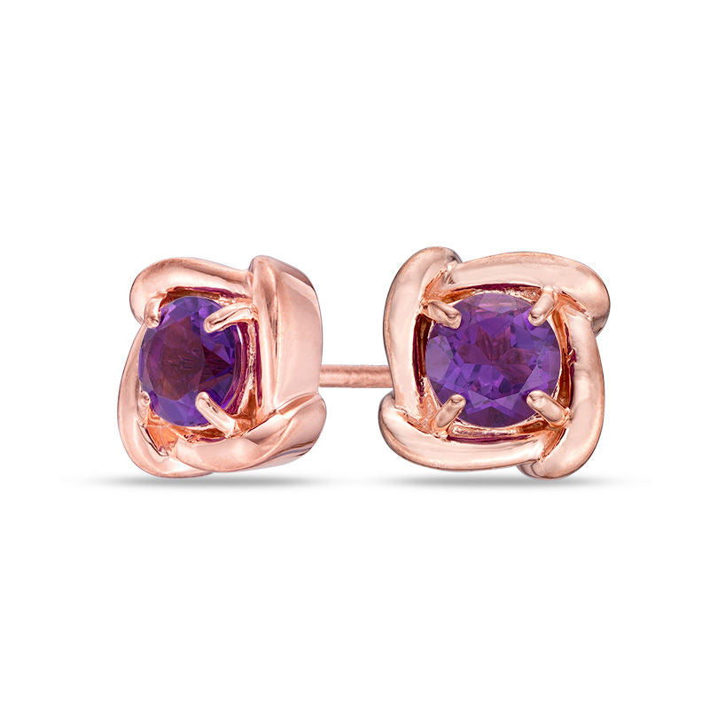 5.0mm Cushion-Cut Amethyst Swirl Frame Stud Earrings in 10K Rose Gold