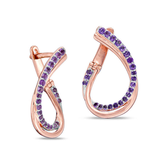 Amethyst Twist Teardrop Hoop Earrings in 10K Rose Gold