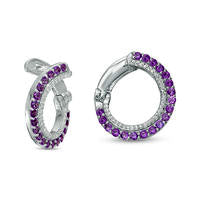 Amethyst and 0.2 CT. T.W. Diamond Hoop Earrings in Sterling Silver