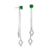 5.0mm Lab-Created Emerald and 0.1 CT. T.W. Diamond Two Strand Kite-Shaped Drop Earrings in Sterling Silver