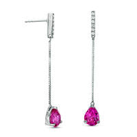 Pear-Shaped Lab-Created Pink and White Sapphire Drop Earrings in Sterling Silver