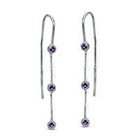 Amethyst Three Stone Threader Earrings in Sterling Silver