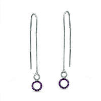 Amethyst Circle Threader Earrings in Sterling Silver