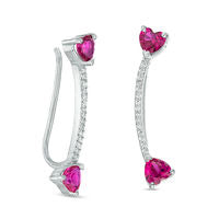 4.0mm Heart-Shaped Lab-Created Ruby and 0.1 CT. T.W. Diamond Crawler Earrings in Sterling Silver