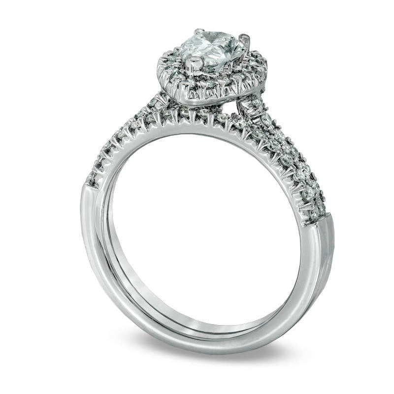 1.17 CT. T.W. Pear-Shaped Natural Diamond Frame Bridal Engagement Ring Set in Solid 14K White Gold