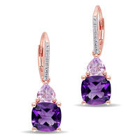 Amethyst and Diamond Accent Drop Earrings in Sterling Silver with Rose Rhodium