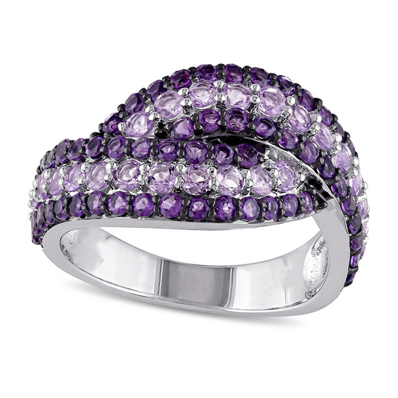 Rose de France and Purple Amethyst Swirl Bypass Ring in Sterling Silver