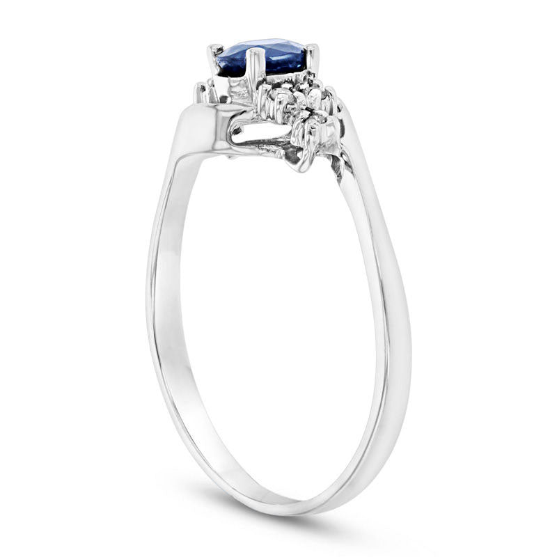 Oval Blue Sapphire and Natural Diamond Accent Tri-Sides Bypass Ring in Solid 14K White Gold