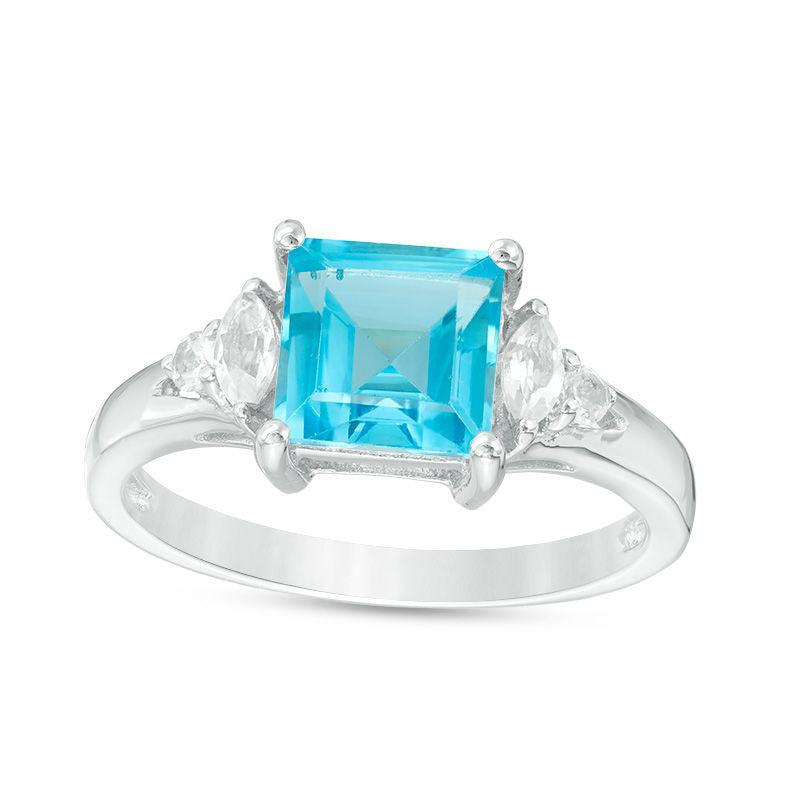 Princess-Cut Blue and White Topaz Ring in Sterling Silver