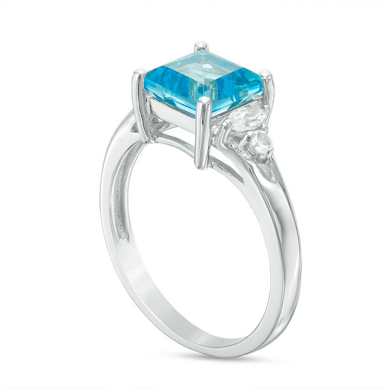 Princess-Cut Blue and White Topaz Ring in Sterling Silver