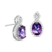 Oval Amethyst and White Topaz Frame Drop Earrings in Sterling Silver