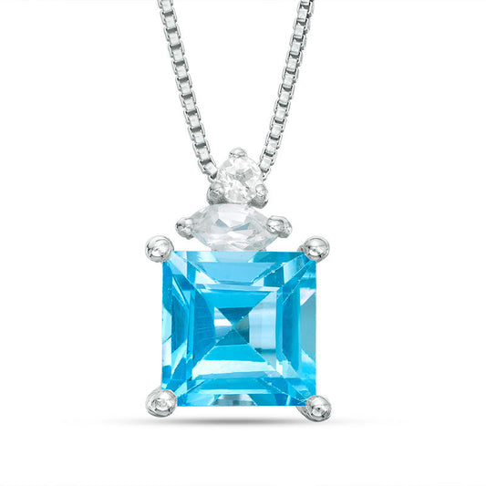 Princess-Cut Blue and White Topaz Pendant in Sterling Silver