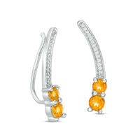 Citrine and Diamond Accent Two Stone Crawler Earrings in Sterling Silver