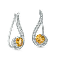 5.0mm Citrine and Diamond Accent Swirl Crawler Earrings in Sterling Silver