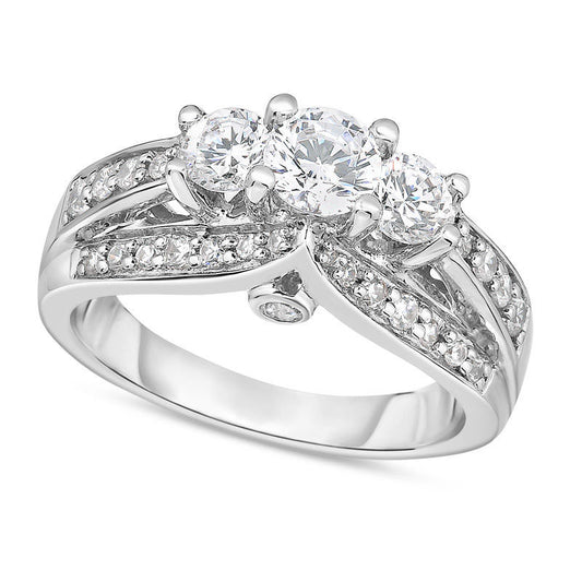 1.5 CT. T.W. Natural Diamond Three Stone Engagement Ring in Solid 14K White Gold