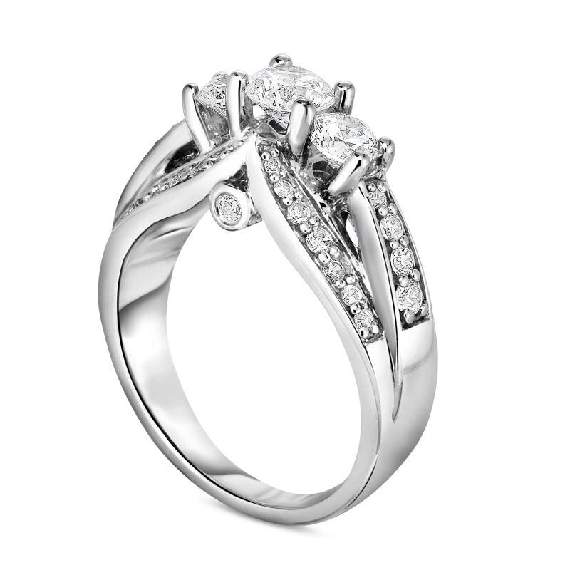 1.5 CT. T.W. Natural Diamond Three Stone Engagement Ring in Solid 14K White Gold