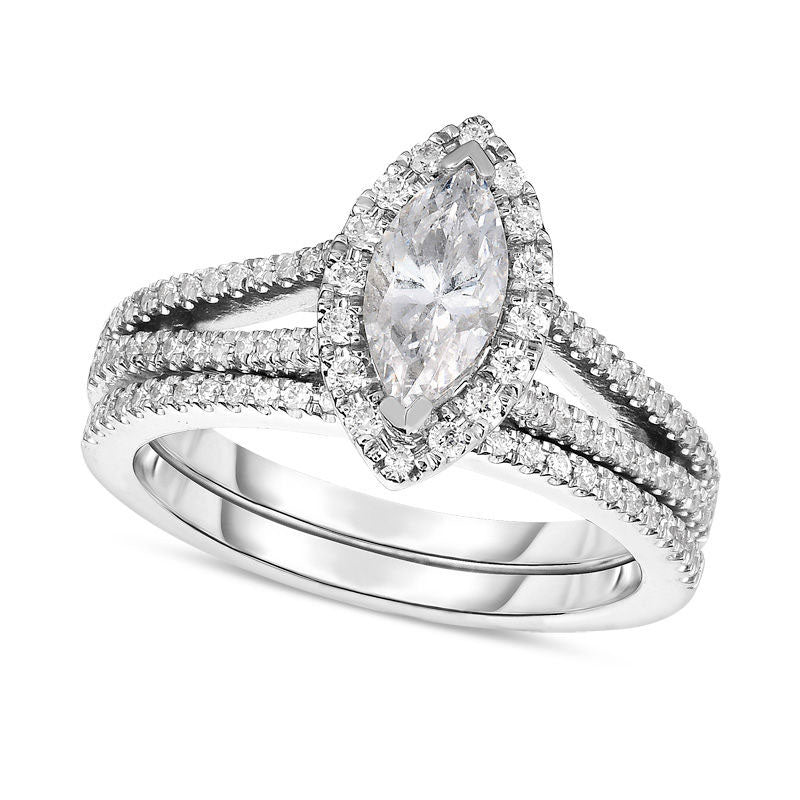 2.10 CT. T.W. Marquise Natural Diamond Frame Split Shank Bridal Engagement Ring Set in Solid 14K White Gold