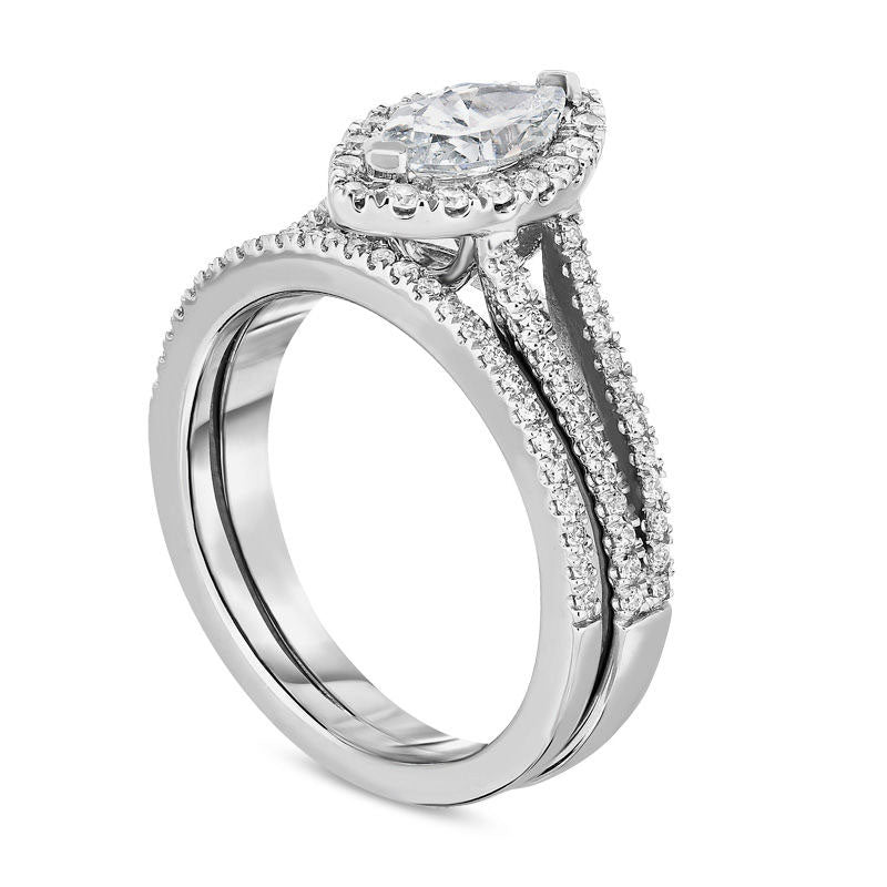 2.10 CT. T.W. Marquise Natural Diamond Frame Split Shank Bridal Engagement Ring Set in Solid 14K White Gold