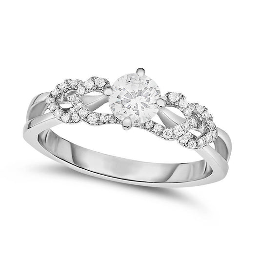 0.63 CT. T.W. Natural Diamond Side-Petal Shank Engagement Ring in Solid 10K White Gold