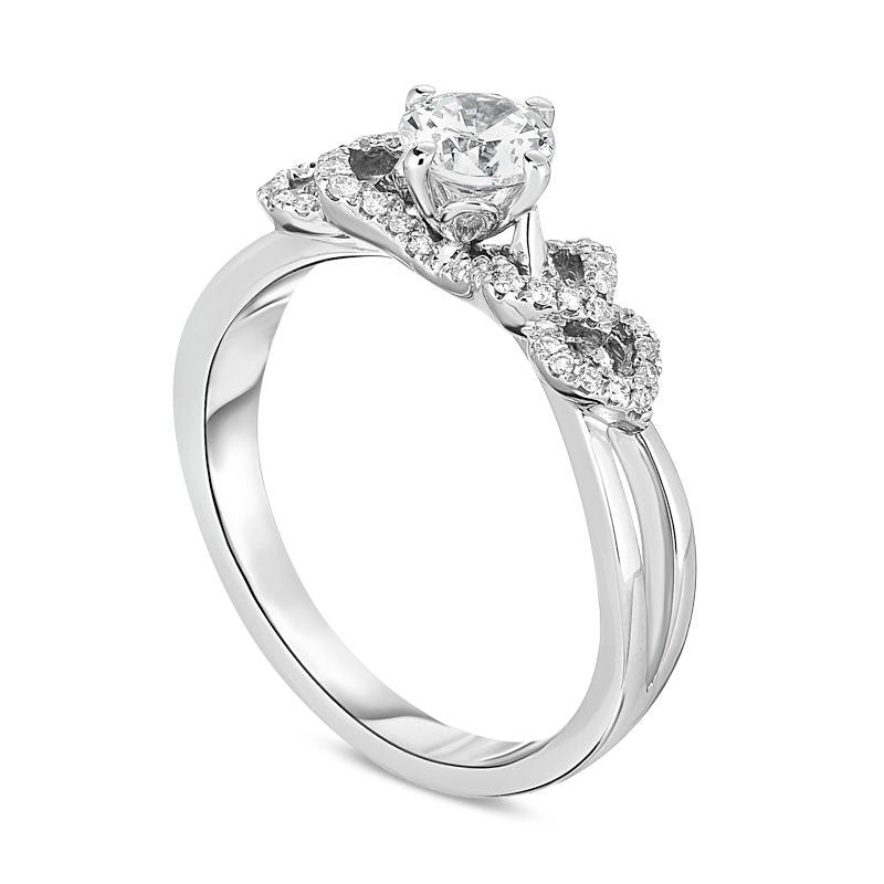 0.63 CT. T.W. Natural Diamond Side-Petal Shank Engagement Ring in Solid 10K White Gold