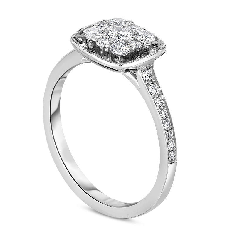 0.50 CT. T.W. Natural Diamond Square Frame Antique Vintage-Style Engagement Ring in Solid 10K White Gold