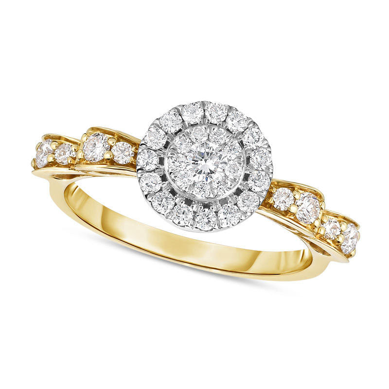 0.50 CT. T.W. Composite Natural Diamond Ribbon Shank Engagement Ring in Solid 10K Two-Tone Gold